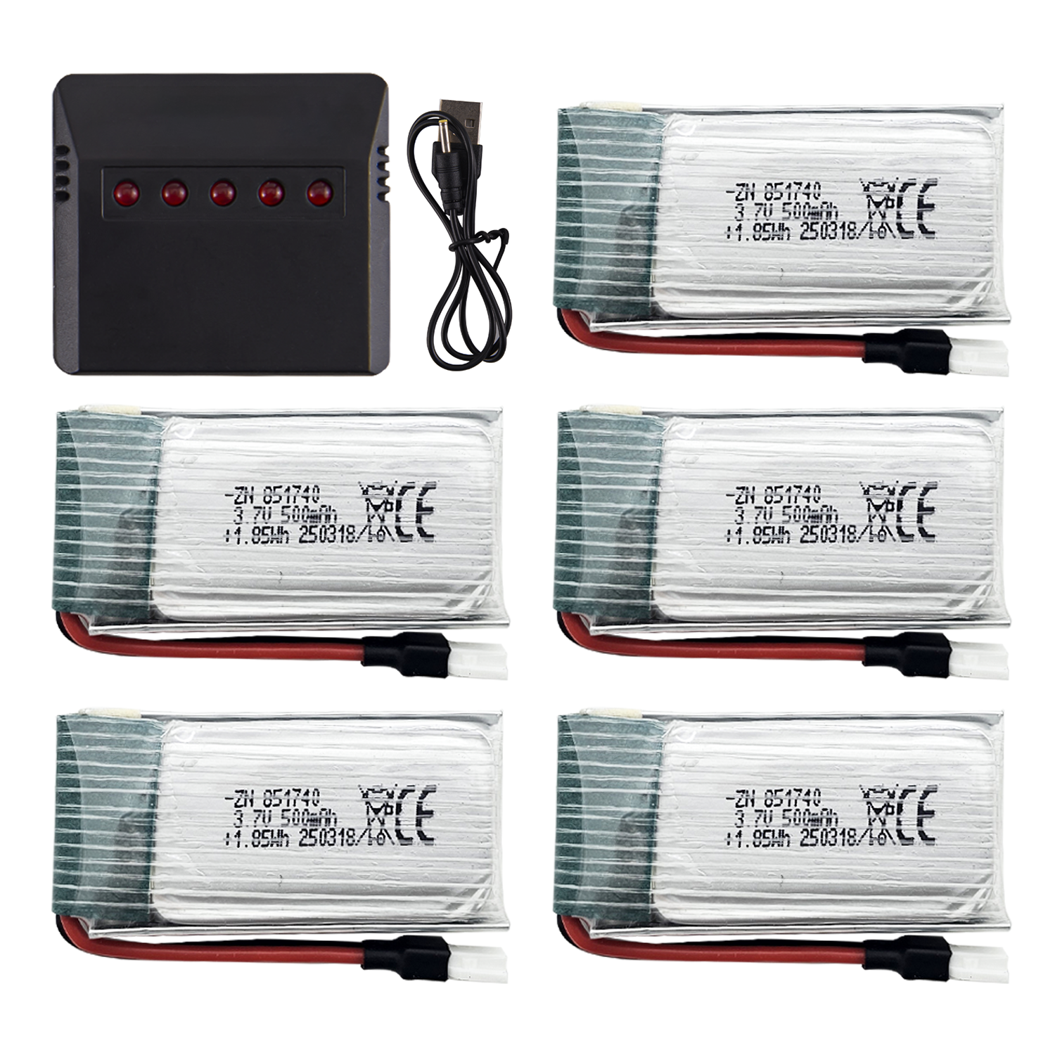 5Pcs 3.7V 500mAh LiPo Batterie - огляд і ціна Drone Charger