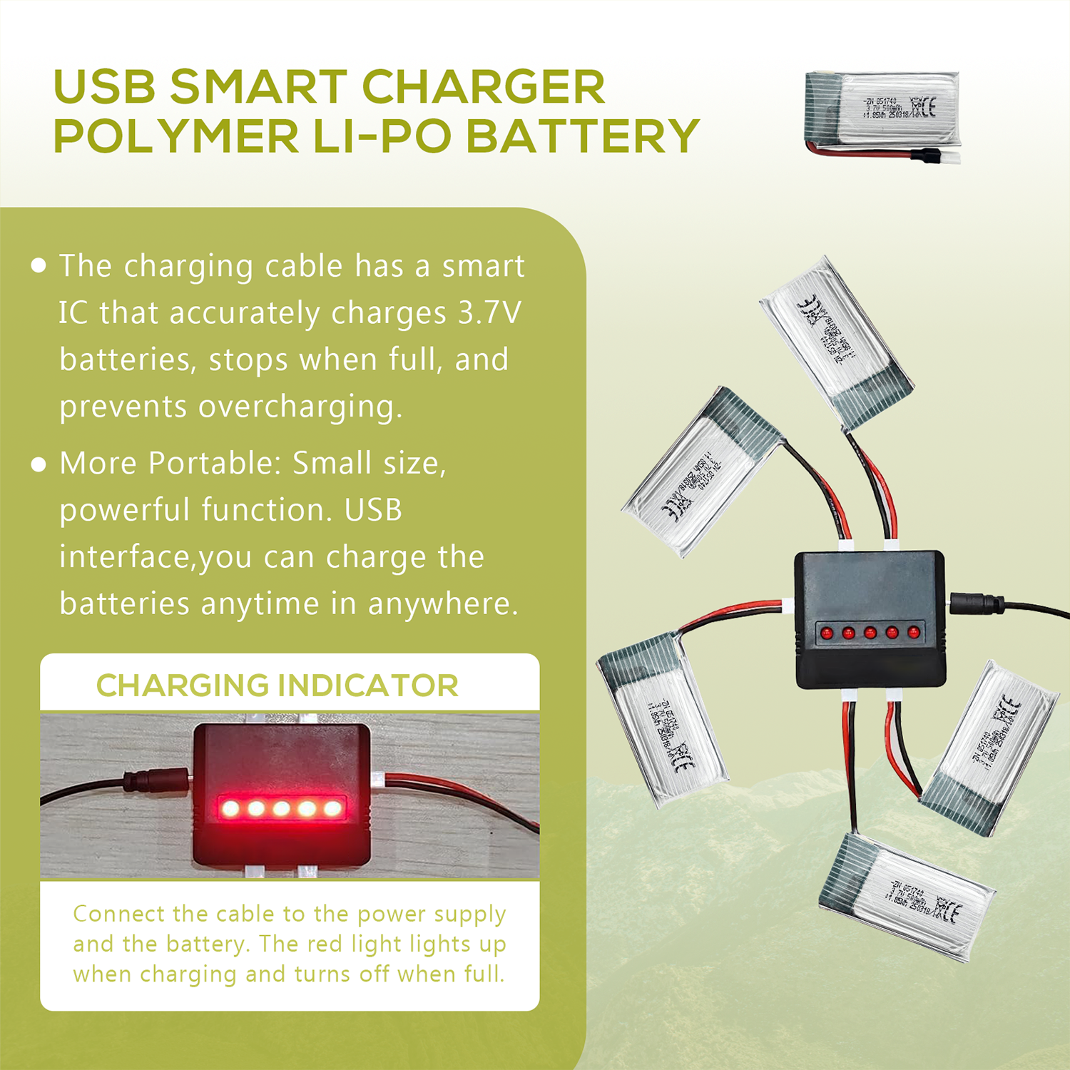 5Pcs 3.7V 500mAh LiPo Batterie - огляд і ціна Drone Charger